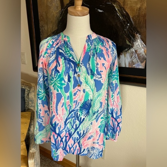 Lily Pulitzer Floral Silky Top Sz XXS - Picture 1 of 8